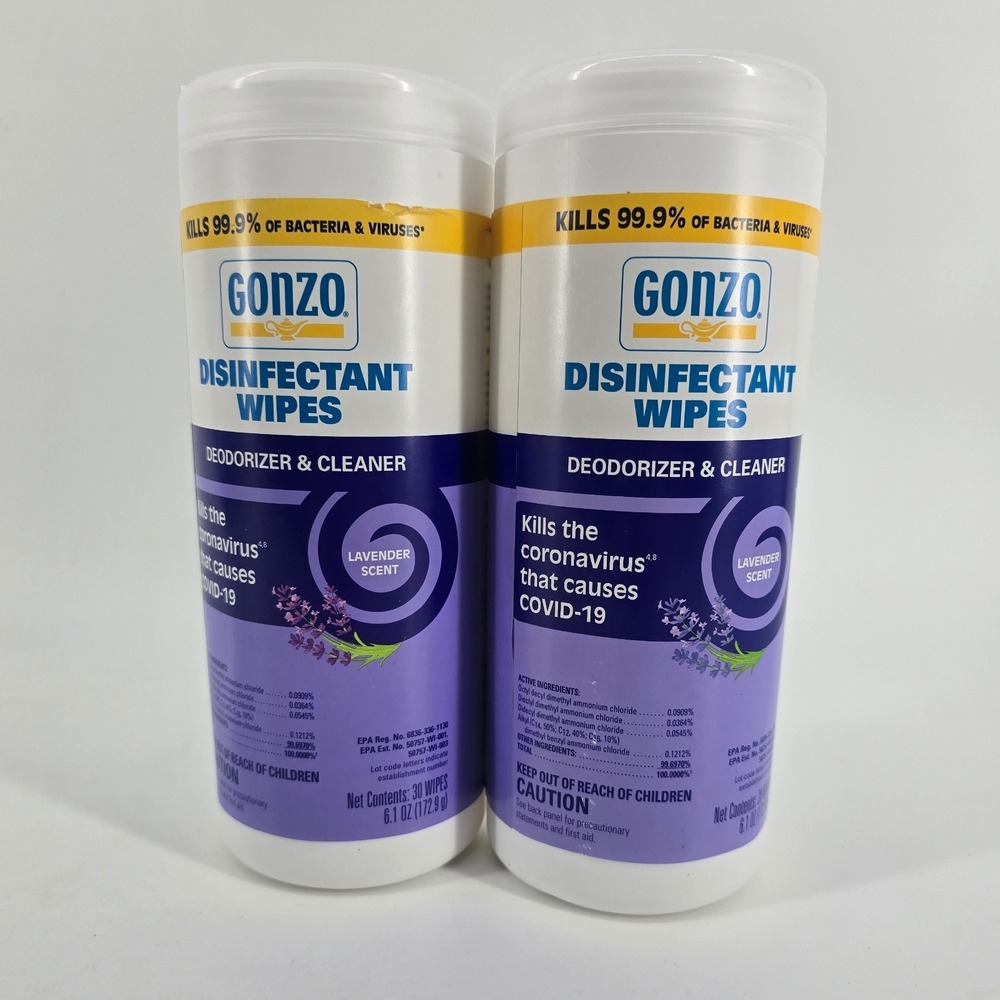Gonzo Disinfectant Wipes 2-Pack Lavender Scent 30ct Each Deodorizer Cleaner